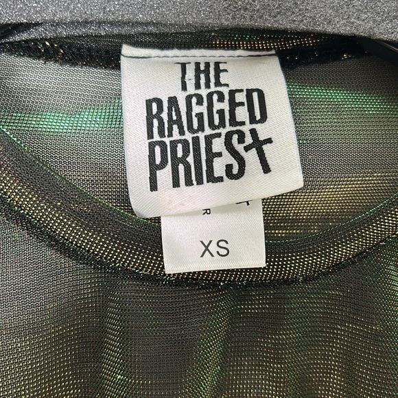 The Ragged Priest Green Shimmer Bell Sleeve Crop Top - Picture 2 of 5